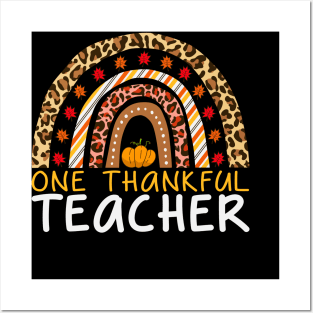 Thankful Teacher Retro Rainbow Groovy Thanksgiving Fall Women Men Posters and Art